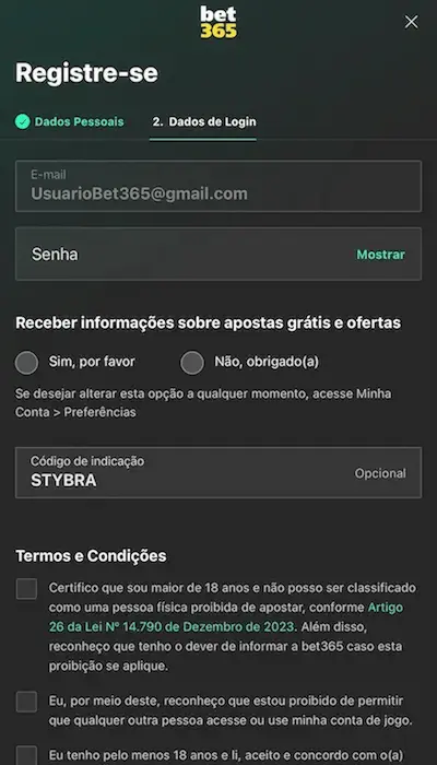 Inscrição Bet365 - 3
