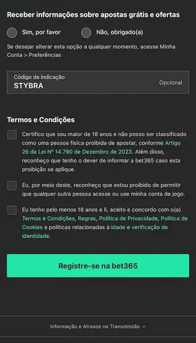 Inscrição Bet365 - 4