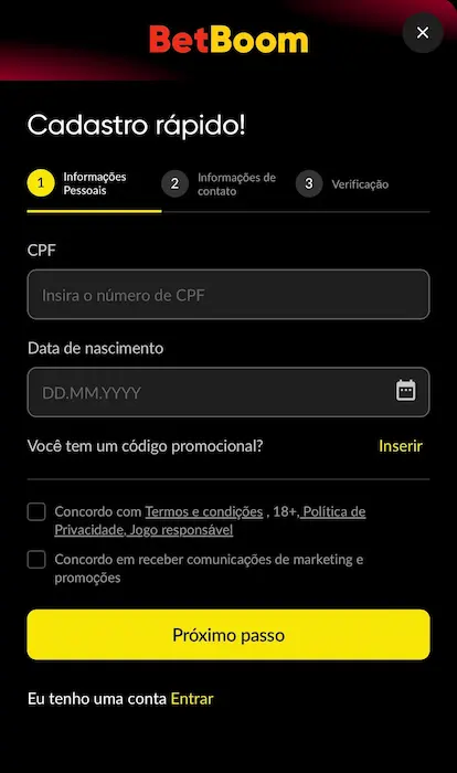 Inscrição BetBoom - 1