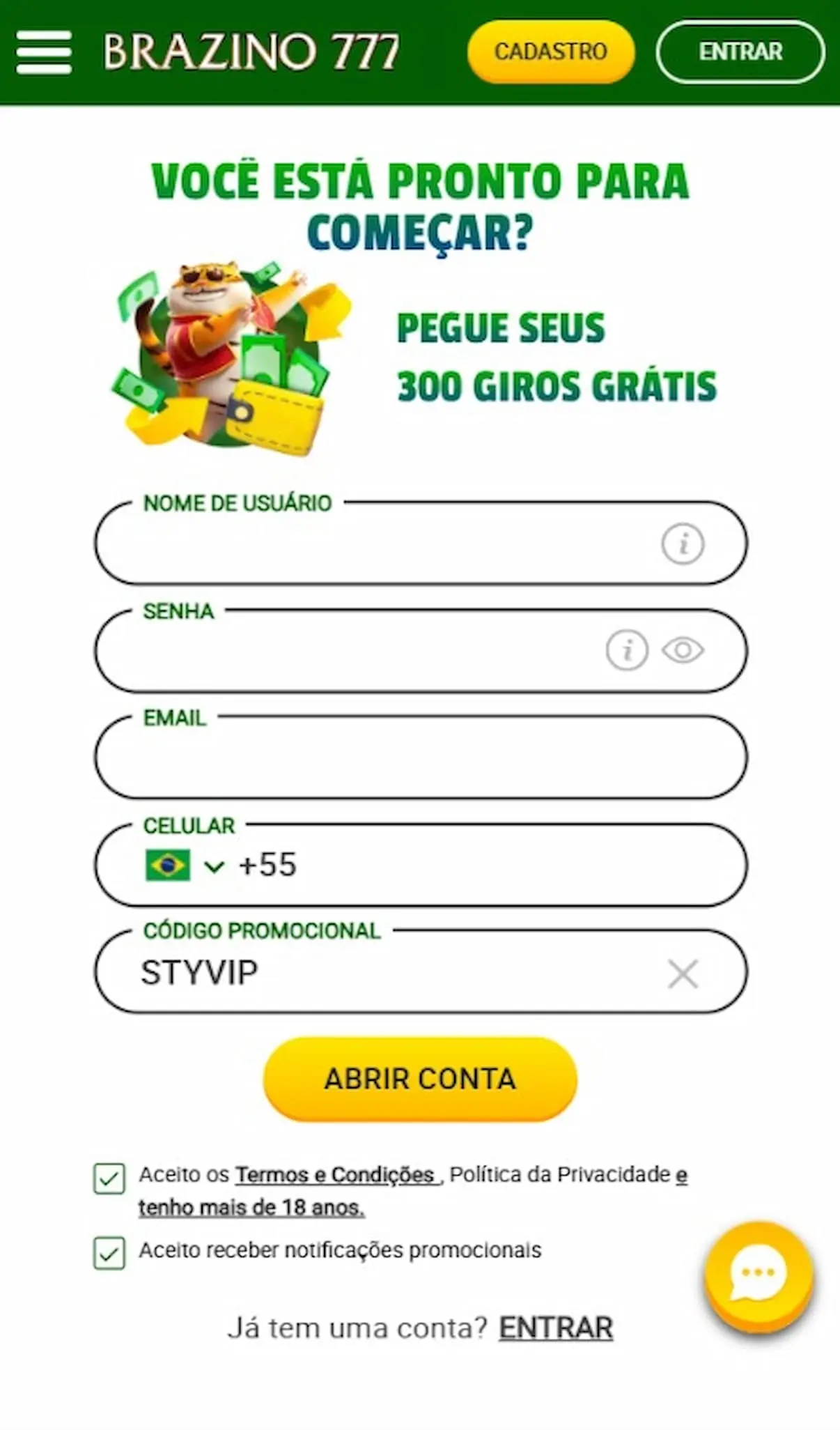 Inscrição Brazino777 - 2