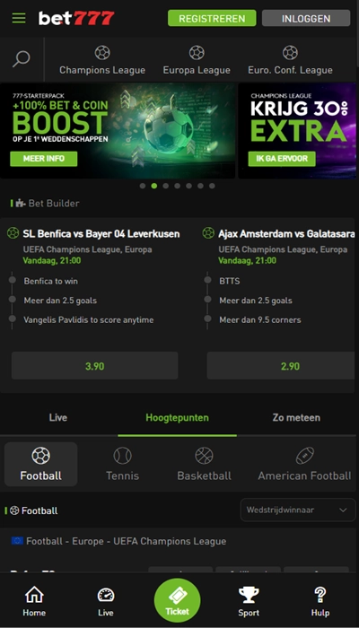 Bet777 BE: registratie stap 1