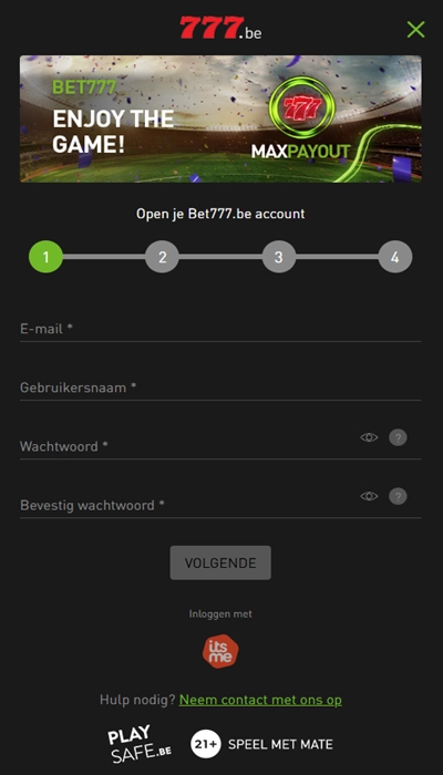 Bet777 BE: registratie stap 2