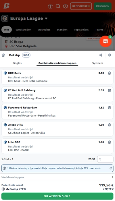 Betano België betslip