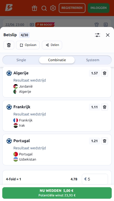 Betano België betslip