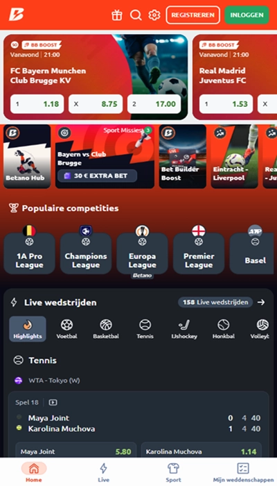 Betano België homepagina
