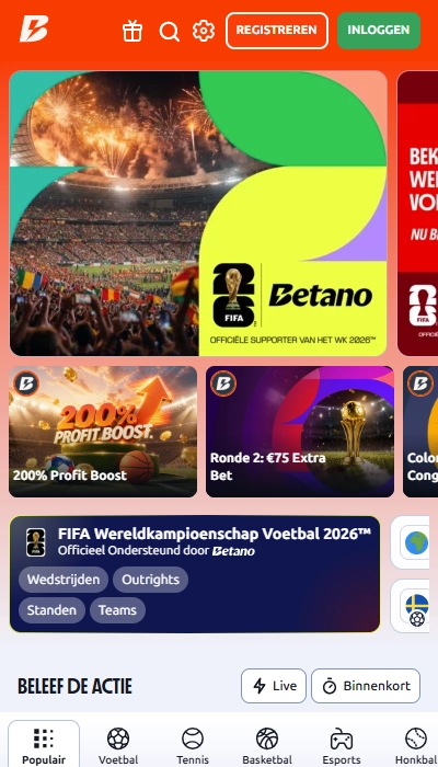 Betano België homepagina