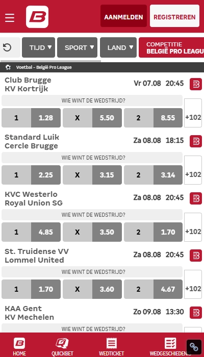 Betcenter België - noteringen