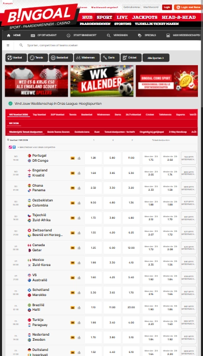 Bingoal België homepagina