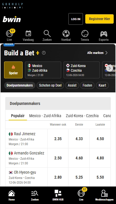 Bwin België homepagina