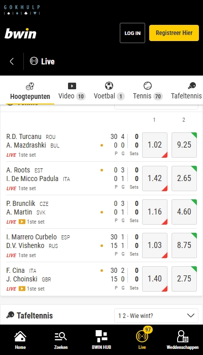 Bwin BE: live wedden