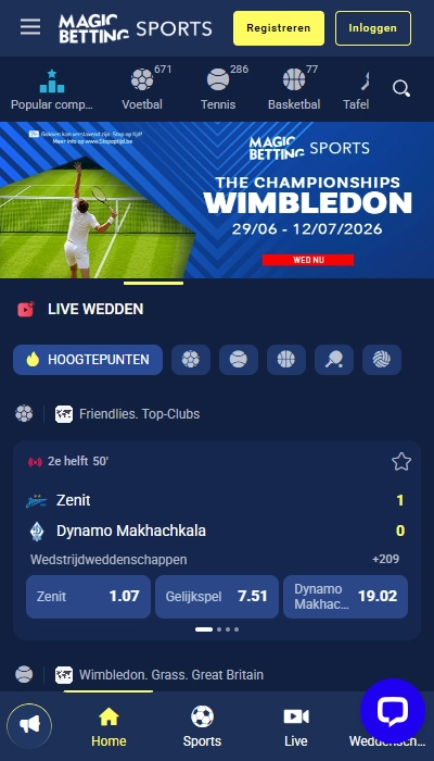 Magic Betting Sports België - homepagina
