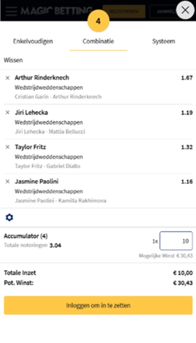 Magic Betting België - wedbriefje