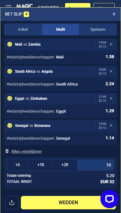 Magic Betting Sports België - wedbriefje