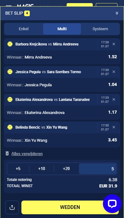 Magic Betting Sports België - wedbriefje