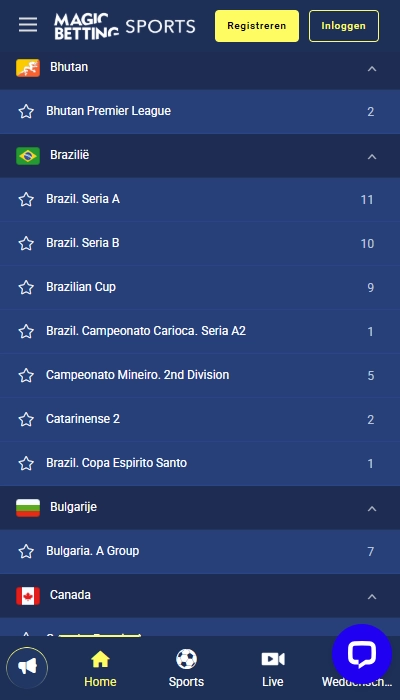Magic Betting Sports: voetbal aanbod