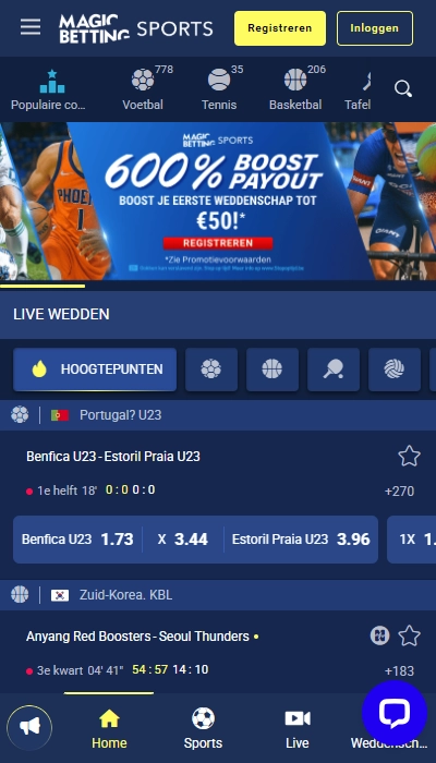Magic Betting Sports België - homepagina