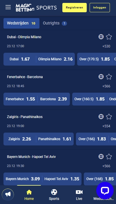 Magic Betting Sports België - noteringen