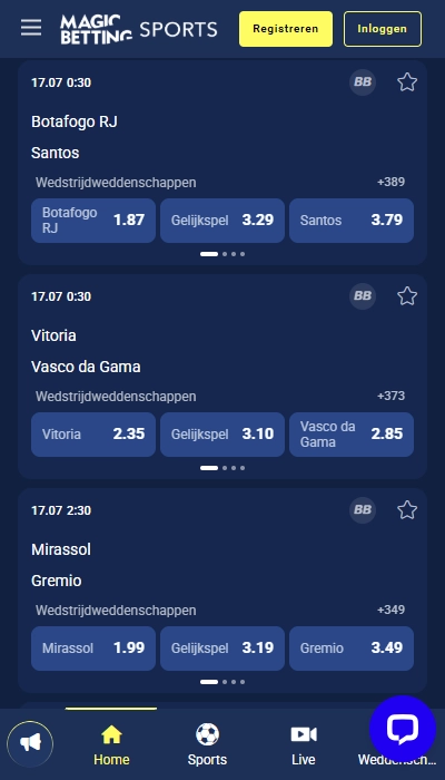 Magic Betting Sports België - noteringen