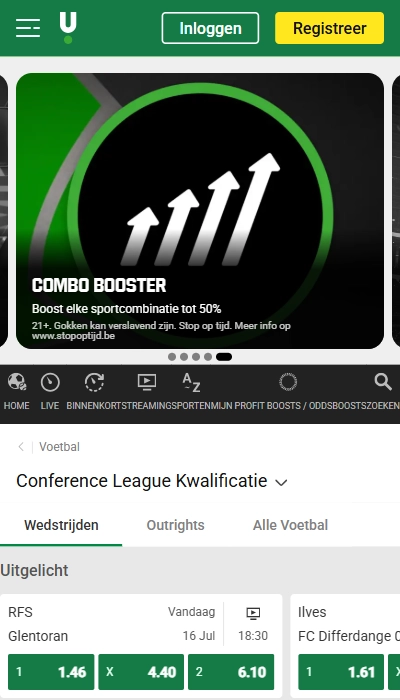 Unibet België homepagina