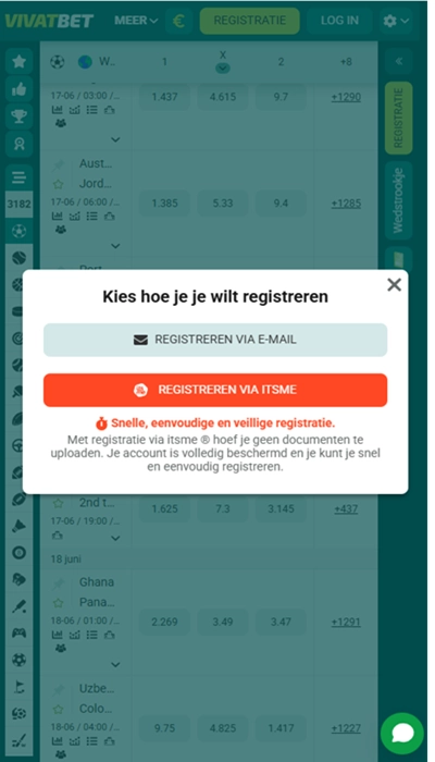 Registratie bij VivatBet België