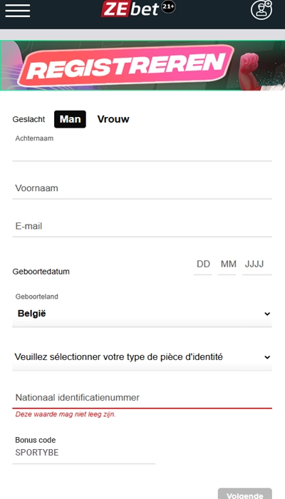 ZEbet registratie: stap 3