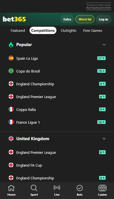 Voetbal bij Bet365