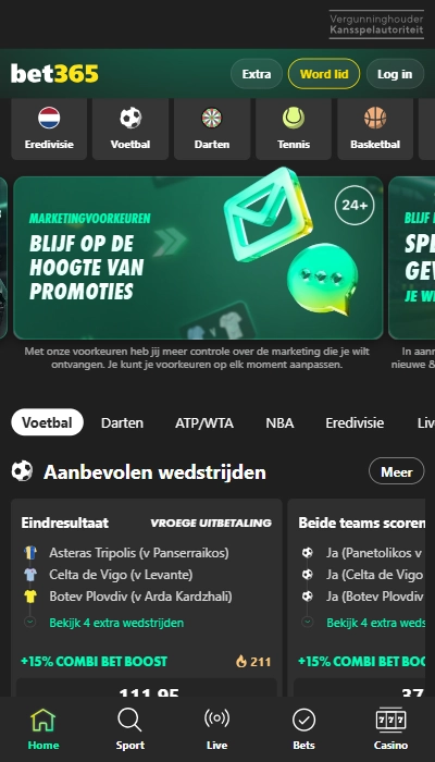 Bet365 homepagina sport