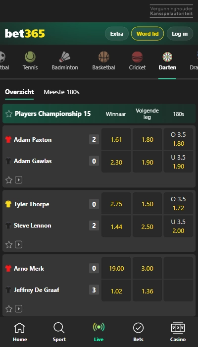 Live wedden bij Bet365