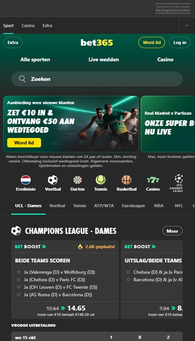Inschrijving Bet365: homepagina