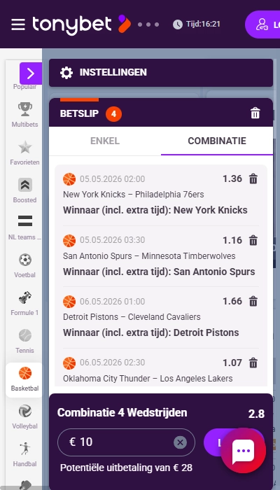 Tonybet betslip
