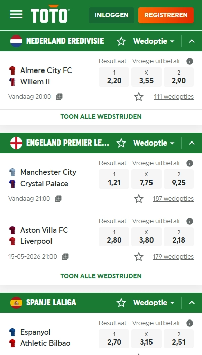 Voetbalwedden bij TOTO