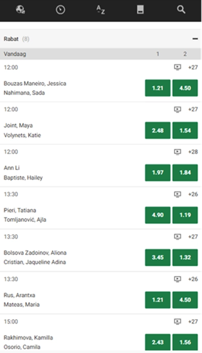 Unibet België wedstrijdoverzicht