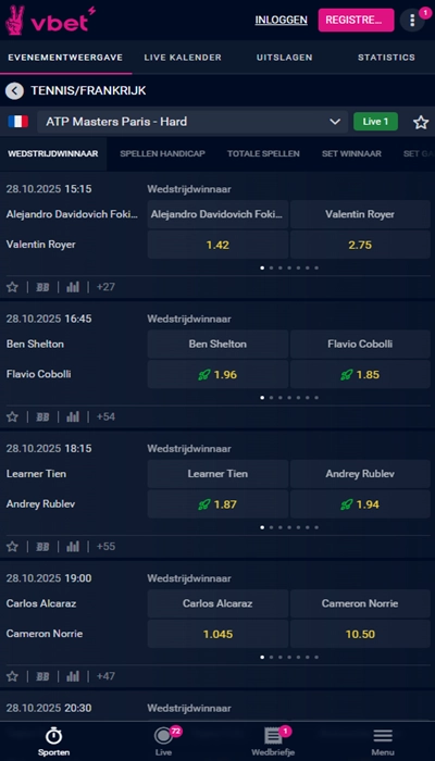 Vbet wedstrijdoverzicht