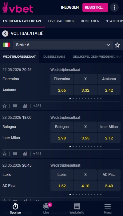 Vbet wedstrijdoverzicht