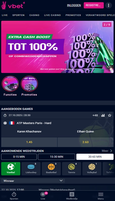 Vbet registratie: homepagina