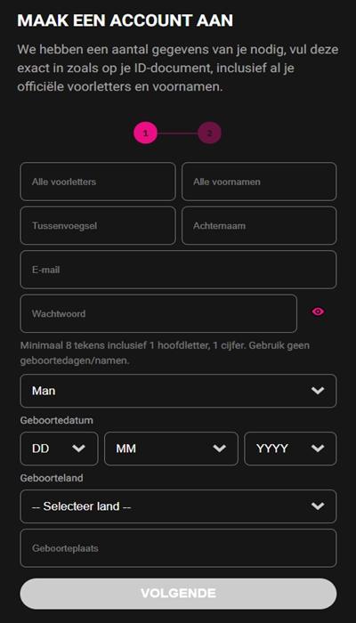 Vbet registratie: gegevens