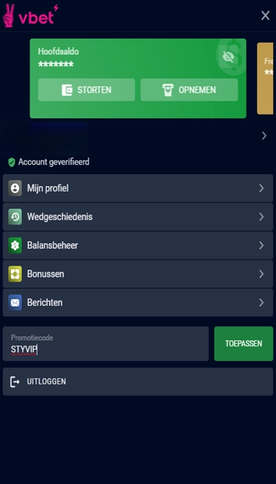 Vbet registratie: bonuscode invoeren