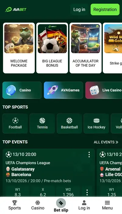 Avabet homepage