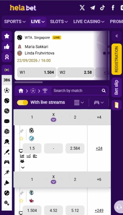 Helabet live betting