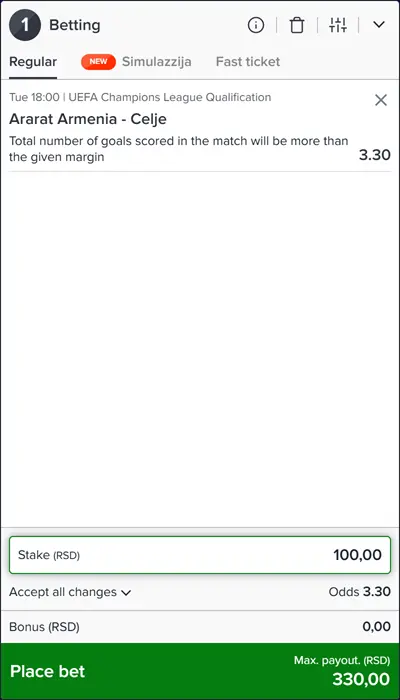 Mozzartbet bet slip