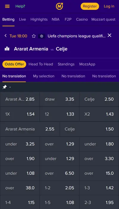 Mozzartbet match to bet on