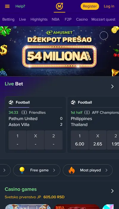 Mozzartbet homepage