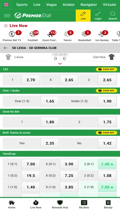 Premier Bet match betting