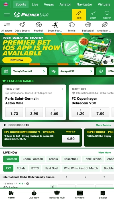 Premier Bet homepage