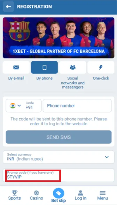 1xbet India - promo code