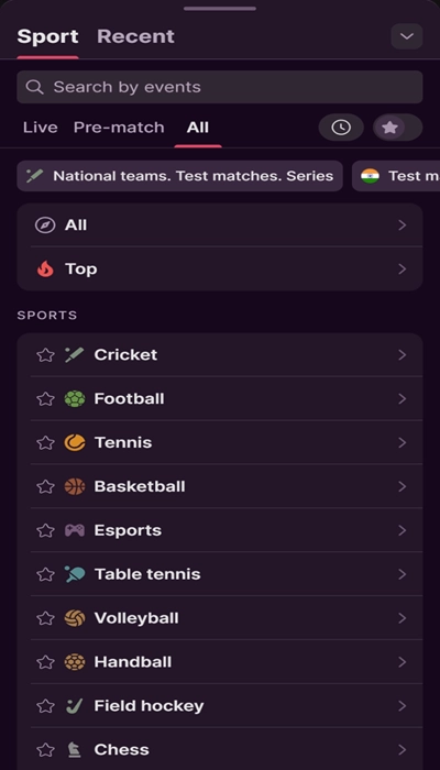 BateryBet India sports available