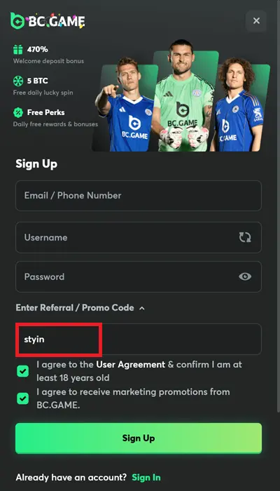 BC.Game registration