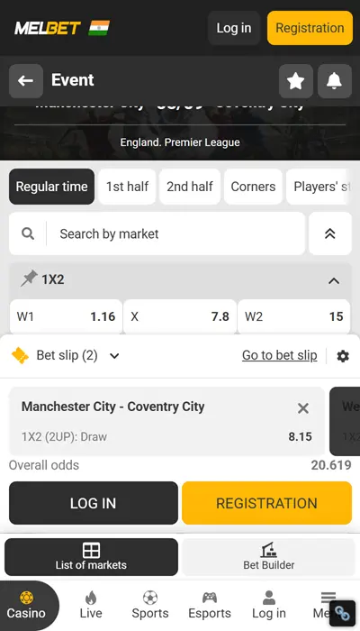 Melbet india bet slip