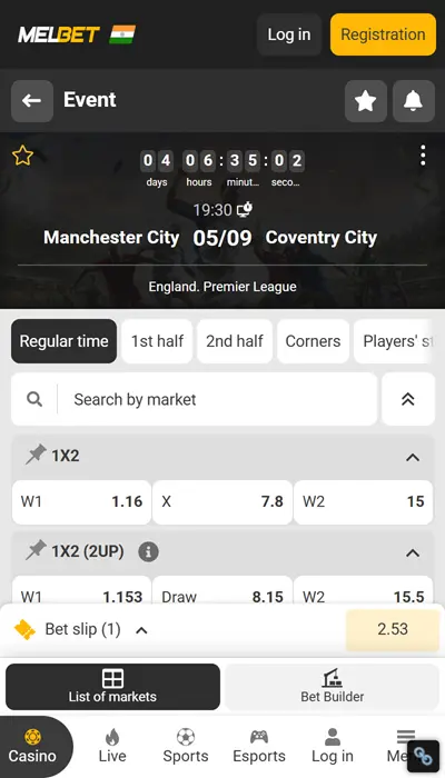 melbet india betting markets