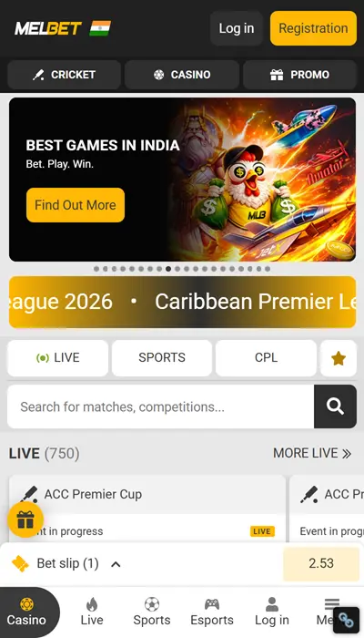 Melbet India homepage